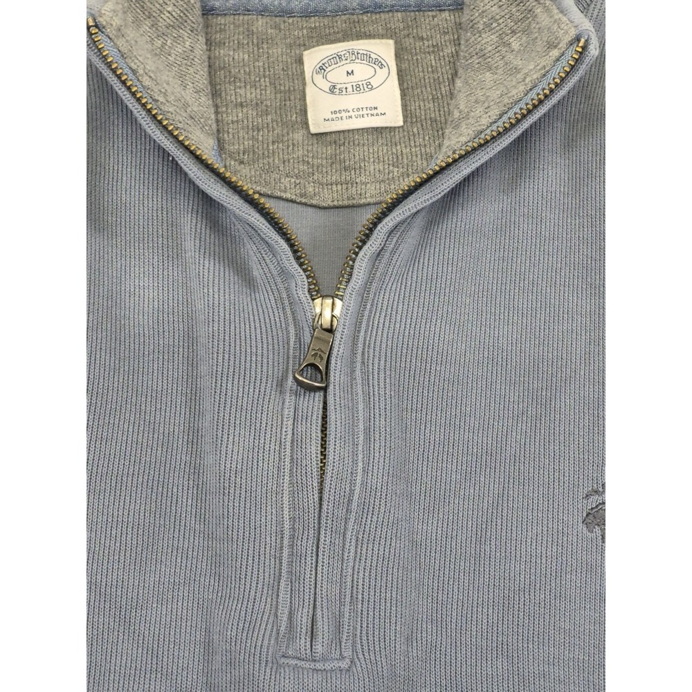 Brooks Brothers Sweater Mens Medium Gray 1/4 Zip Pullover Sweater 100% Cotton - Picture 4 of 11